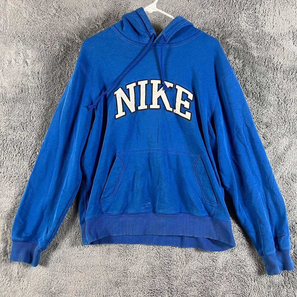Vintage Nike Athletic Dept Hoodie Mens L Blue Spellout Logo Drawstring Pullover
